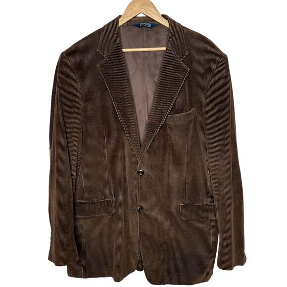 Stafford Men's 44L Corduroy 100% Cotton Blazer Elbow Patches Dinner Jacket Brown - Picture 1 of 9